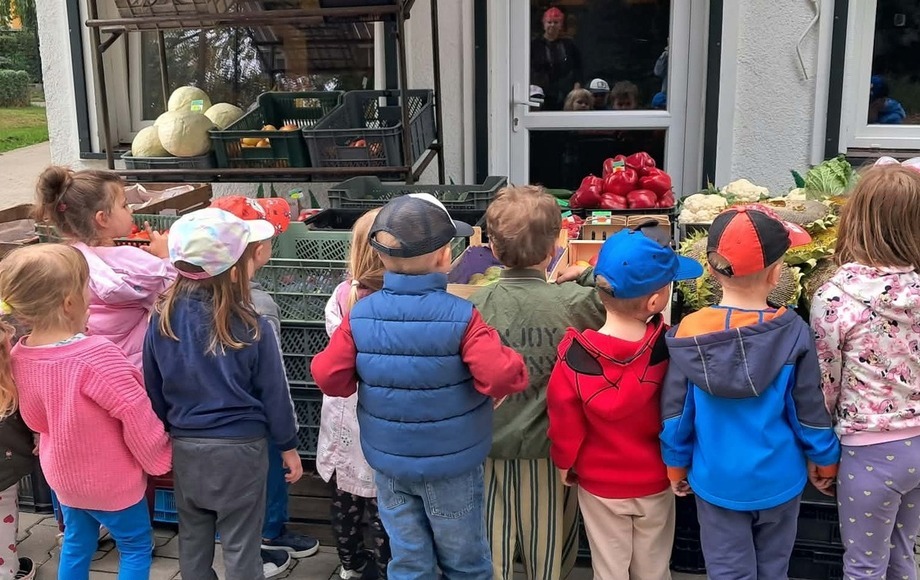 Młodsi średniacy odkrywają witaminy w sklepie warzywniczym